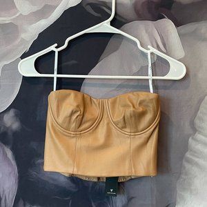 🔥Tan Vegan Leather Bustier Strapless Crop Top